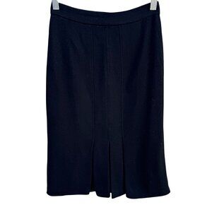 Vintage Handmade Womens Preppy Old Money Black Inverted Pleats Wool Pencil Skirt